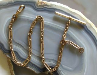 Antique Gold Filled 12.  5″ Pocket Watch Chain,  T - Bar,  Fob Extender,  C&h Co.