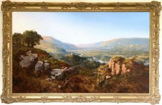 River Landscape Large Antique Oil Painting By Edmund John Niemann (1813–1876)