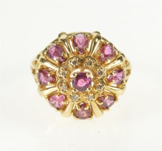 14k Pear Ruby Diamond Halo Cluster Cocktail Ring Size 7.  5 Yellow Gold 16