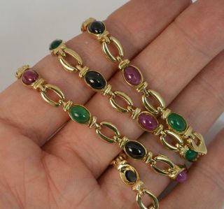 Stunning 17 " Solid 9ct Gold And Three Gem Set Necklace Chain P1872