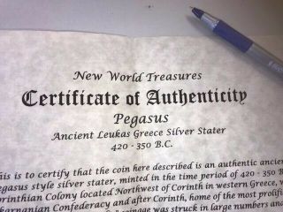 Authentic Ancient Leukas Greek Stater,  14K trim necklace with Cert.  ofAuthenticity 10