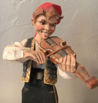 Vintage Norwegian HENNING WOOD CARVING - 8” FIDDLER - Violin - FOLK ART - Norway 2