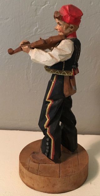 Vintage Norwegian HENNING WOOD CARVING - 8” FIDDLER - Violin - FOLK ART - Norway 3