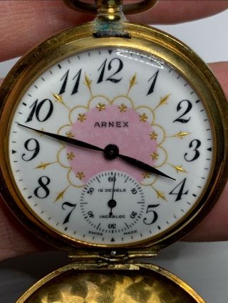 Rare Arnex Incabloc Gold Pocket Watch 15 Jewels