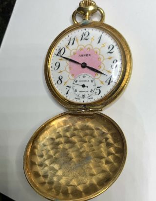 Rare ARNEX INCABLOC Gold Pocket Watch 15 Jewels 2