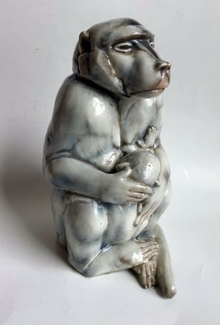 Guido Cacciapuoti (italian,  1892 - 1953) Porcelain Figure Baboon Mother & Baby