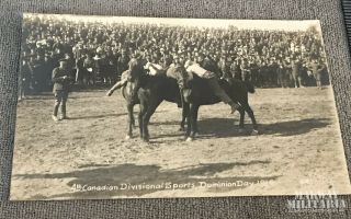 Postcard 4th Cdn Division Sports Dominion Day 1916 Wrestling On Horses (17590)