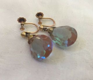 Antique Edwardian Saphiret Drop Earrings On Screw Fitting In 9ct Gold