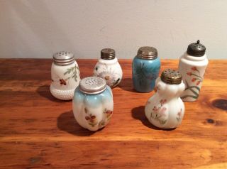 6 Antique Victorian Art Glass Salt And Pepper Shakers