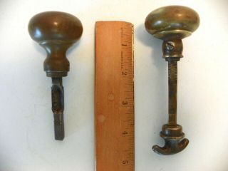 2 Small Vintage Antique Brass Door Knobs,  Turn Key Lock & Screw In Spindles