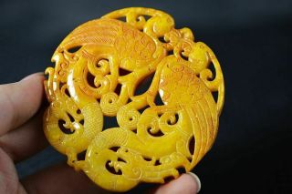 Delicate Chinese Old Jade Carved Dragon&Phoenix Pendant W97 3