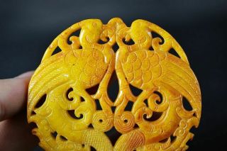 Delicate Chinese Old Jade Carved Dragon&Phoenix Pendant W97 5