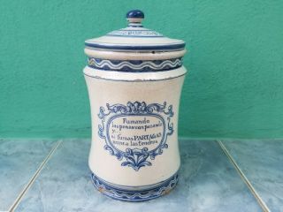 Rare Antique Humidor Pickman Talavera Partagas Porcelain Box 1930s Empty Blue