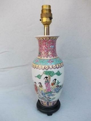Vintage Hand Painted Chinese Porcelain Lamp With Enamelled Decoration