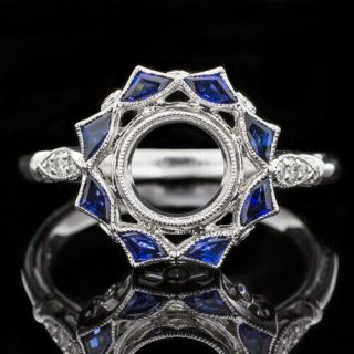 Antique Diamond Sapphire 1ct 6.  5mm Semi Mount Engagement Ring Vintage White Gold