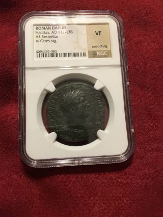 Ngc Ancient Roman Empire Hadrian (ad 117 - 138) Ae Sestertius Large Bronze Coin