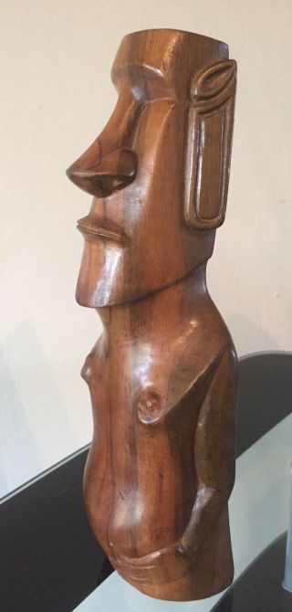 Moai Statue Easter Island Wood Figure 11 Inch Rare Tiki Ancient Aliens Vintage 3