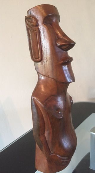 Moai Statue Easter Island Wood Figure 11 Inch Rare Tiki Ancient Aliens Vintage 4