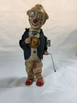 Vintage Clown Tin Toy Figure Wind Up Action Vintage