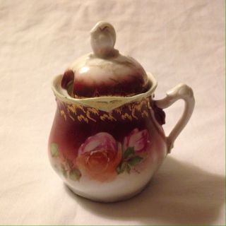 Antique Vintage Pink White Floral Sugar Bowl Made In Silesia