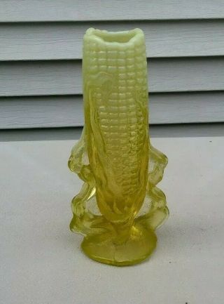 Antique Old Yellow Glass Corn On The Cob Decorative Flower Vase