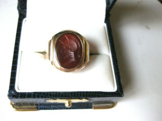 Vintage Estate 10k Yellow Gold Massive Mens Ring With " Intaglio " Of Carnelian