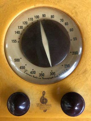 VINTAGE 1940s EMERSON CATALIN BAKELITE ANTIQUE OLD TUBE RADIO,  AMBER 8