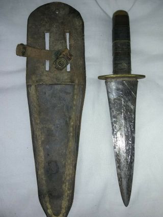 Vintage World War 2 Ww2 Wwii Dagger In Leather Sheath