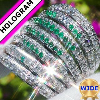 14k Gold 6.  25ct Natural Colombian Emerald Diamond Eternity ❤️heart Hologram Ring