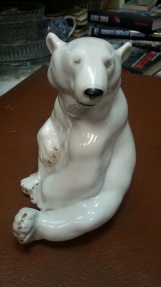 Vintage Old Ussr Russian Porcelain Figurine Polar Bear Lomonosov Lfz