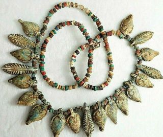 Ancient Egypt Amarna Cornflower Leaf Fruit Bud Amulet Faience Beads Necklace