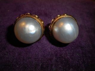 14K Yellow Gold Big 16mm South Sea Mabe Pearl Pierced Vintage EARRINGS 4