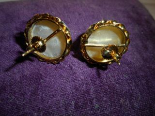 14K Yellow Gold Big 16mm South Sea Mabe Pearl Pierced Vintage EARRINGS 6