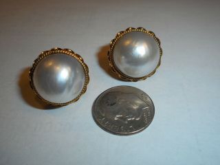 14K Yellow Gold Big 16mm South Sea Mabe Pearl Pierced Vintage EARRINGS 8
