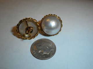14K Yellow Gold Big 16mm South Sea Mabe Pearl Pierced Vintage EARRINGS 9