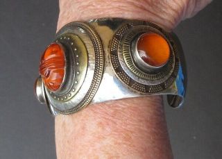 RARE Vintage Tabra Earrings/Bracelet Set BoHo Chic AMBER Scarabs SS Clip - ons 10