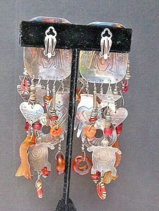 RARE Vintage Tabra Earrings/Bracelet Set BoHo Chic AMBER Scarabs SS Clip - ons 2