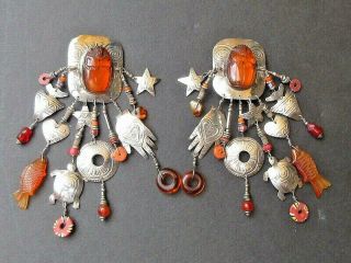 RARE Vintage Tabra Earrings/Bracelet Set BoHo Chic AMBER Scarabs SS Clip - ons 3