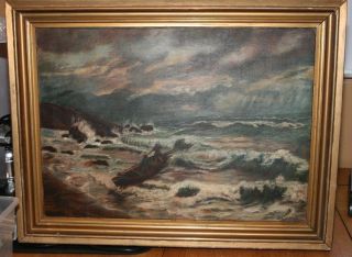 Henry Salem Hubbell Listed American Impressionist " Seascape " Antique Oil Painting