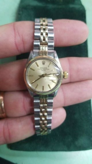 VINTAGE ROLEX OYSTER PERPETUAL DATE WRIST WATCH LADIES 6517 YELLOW GOLD SS 2