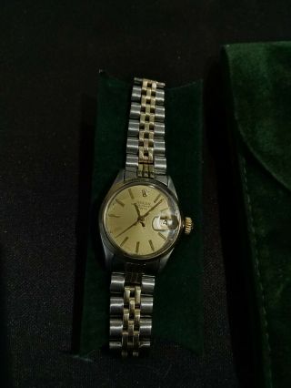 VINTAGE ROLEX OYSTER PERPETUAL DATE WRIST WATCH LADIES 6517 YELLOW GOLD SS 7