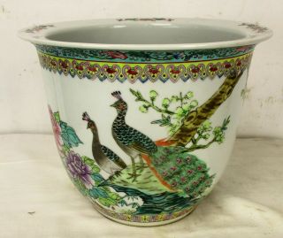 Fine Large Chinese Republic Planter Jardiniere Bowl Birds Famille Rose