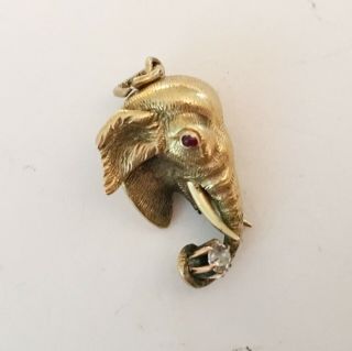 Antique Vintage 14k Elephant Charm/drop/pendent With A Diamond