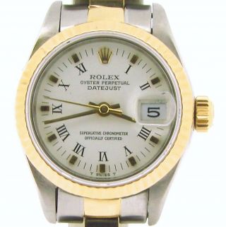 Rolex Datejust Ladies 2tone 18k & Stainless Steel Watch White Roman Dial 69173
