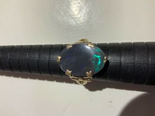 Vintage Austrailian Dark Black Opal Set In 18ct Gold Ring