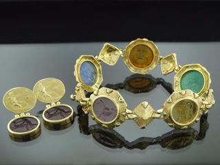 Bellarri 18k Yellow Gold Roman Intaglio Carved Venetian Glass Bracelet & Earring
