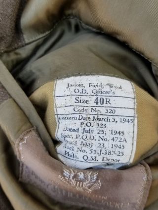 WW2 Ike Jacket Warrant Officer Western Pacific Army Service Command Size 40R 7