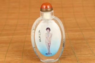 Chinese Old Glass Hand Painting Girl Statue Collectable Snuff Bottle Ornament