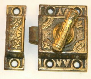 Vintage Eastlake Cabinet/cupboard Latch Lock With Brass T - Handle (2)