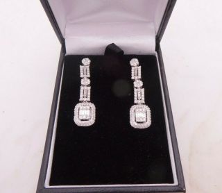 18ct Gold 2.  4ct Diamond Earrings,  Boxed Art Deco Design 18k 750